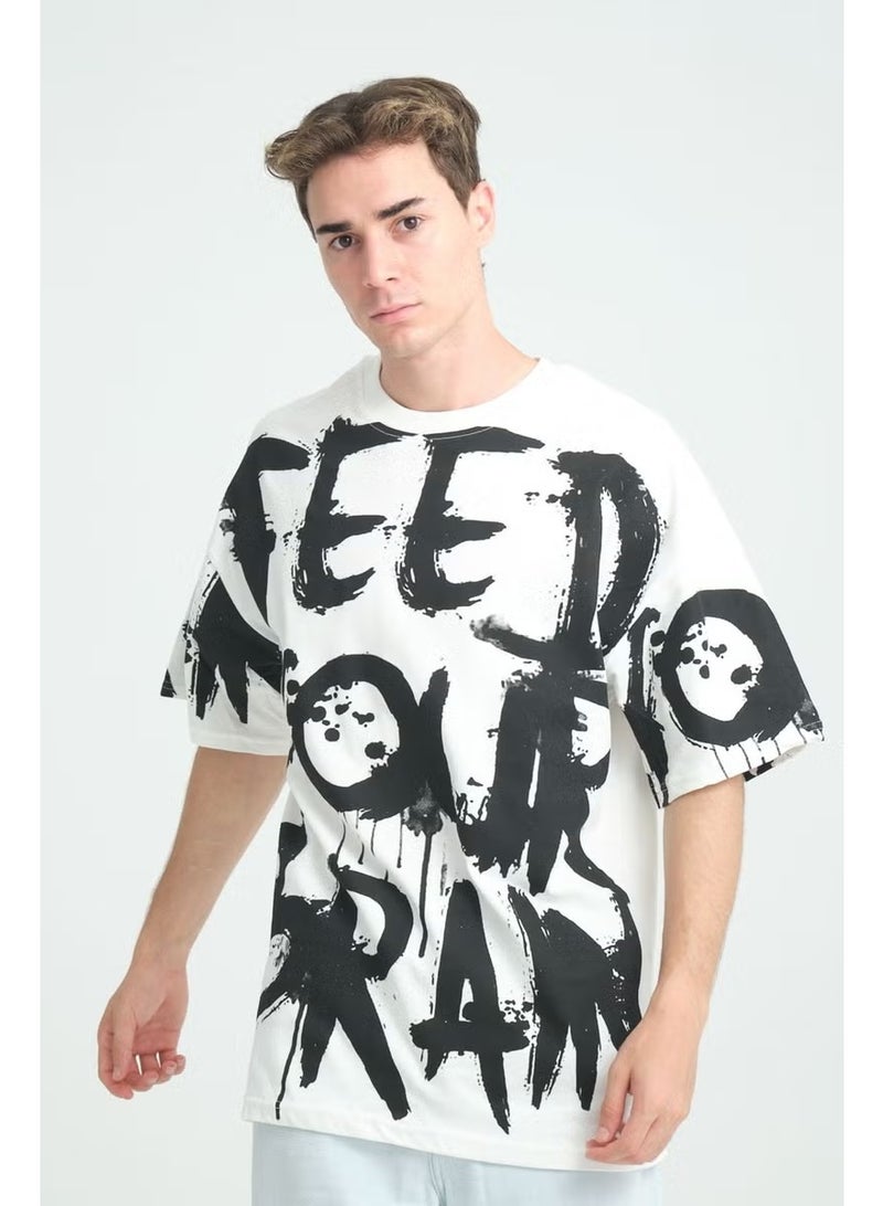 Four Man Oversize Feed Your Brain Printed T-Shirt - The New Trend of Street Fashion - Image 3